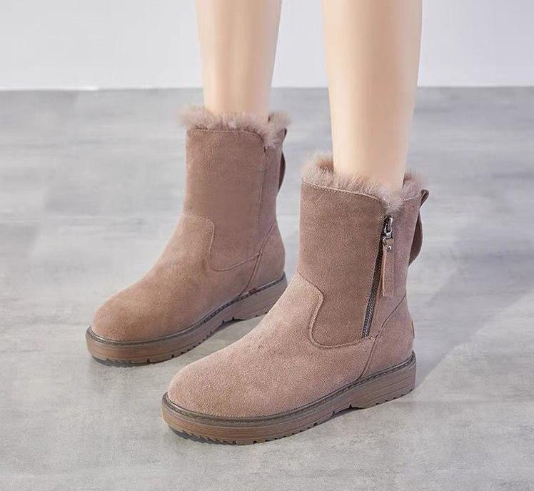 Snow boots women's trend winter new medium tube piled thickened warm cotton shoes fur integrated winter women's boots