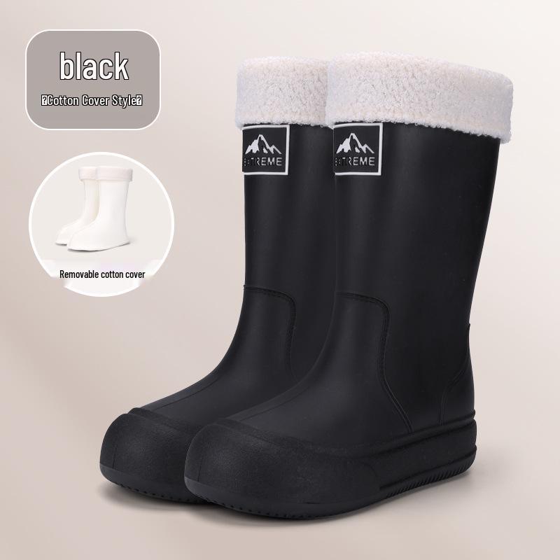 Women's High-Top Non-Slip Velveteen-Lined Waterproof Rubber Rain Boots