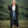 Open Knitted Cardigan Women Long Jacket Autumn Green Crochet Loose Long Sleeve Winter Sweater Warm Jumper Coat