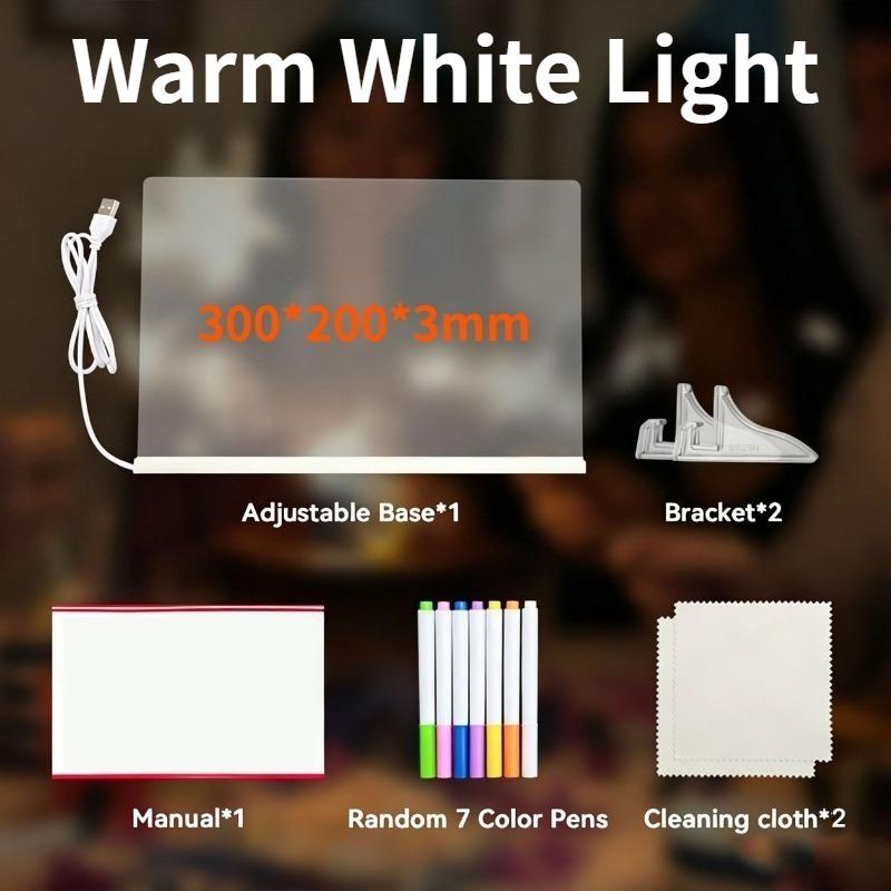 DIY Rewritable Glowing Acrylic Message Board Lamp, Light Up Drawing Board for Kids, Comes with 7 Vibrant Color Marker Pens