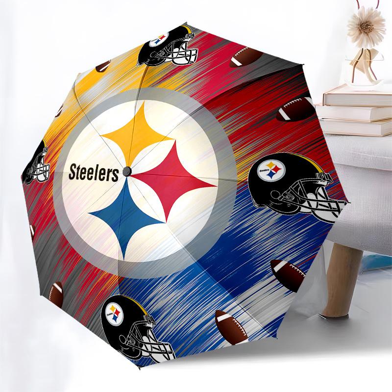 Football, Steelers Automatic Opening and Closing Umbrella, Compact Travel Umbrella, Lightweight and Portable, Suitable for Beach Commuting B