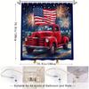 Patriotic Truck Shower Curtain - Vibrant Pickup, Red Chrome, American Flag, Classic Americana, Water-Resistant Polyester