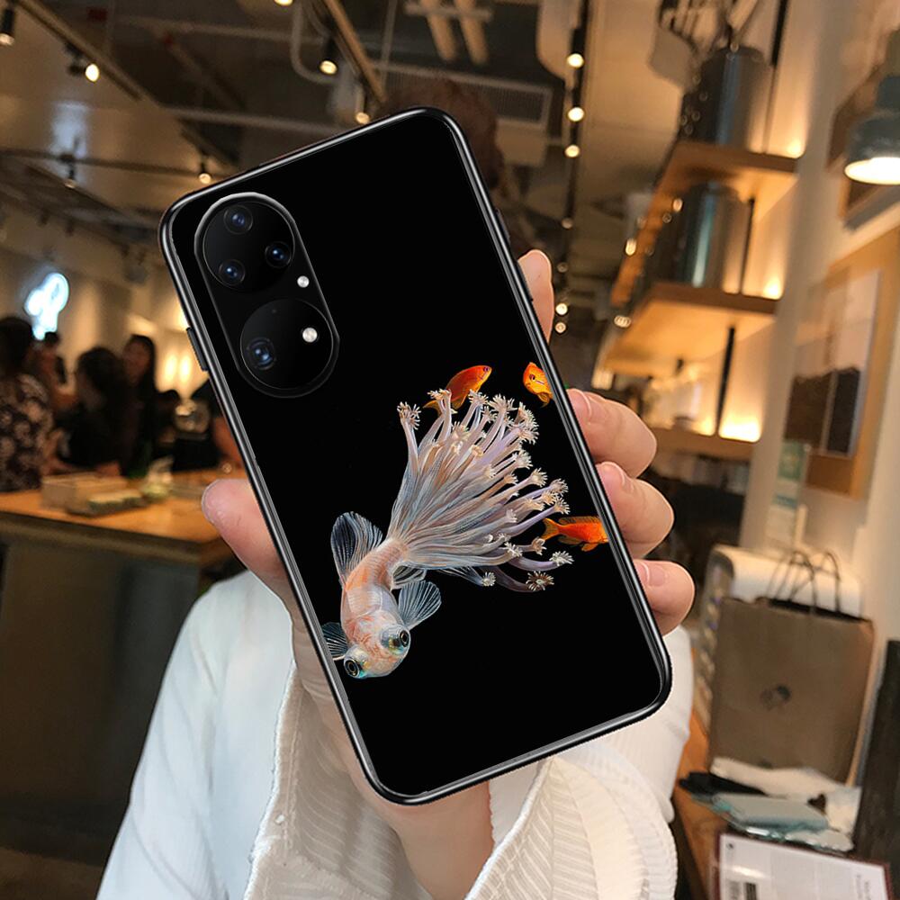 Etui na telefon z karpiem koi do Huawei p50 P40 p30 P20 10 9 8 Lite E Pro Plus czarne Etui Coque Malowanie Hoesjes komiks fas