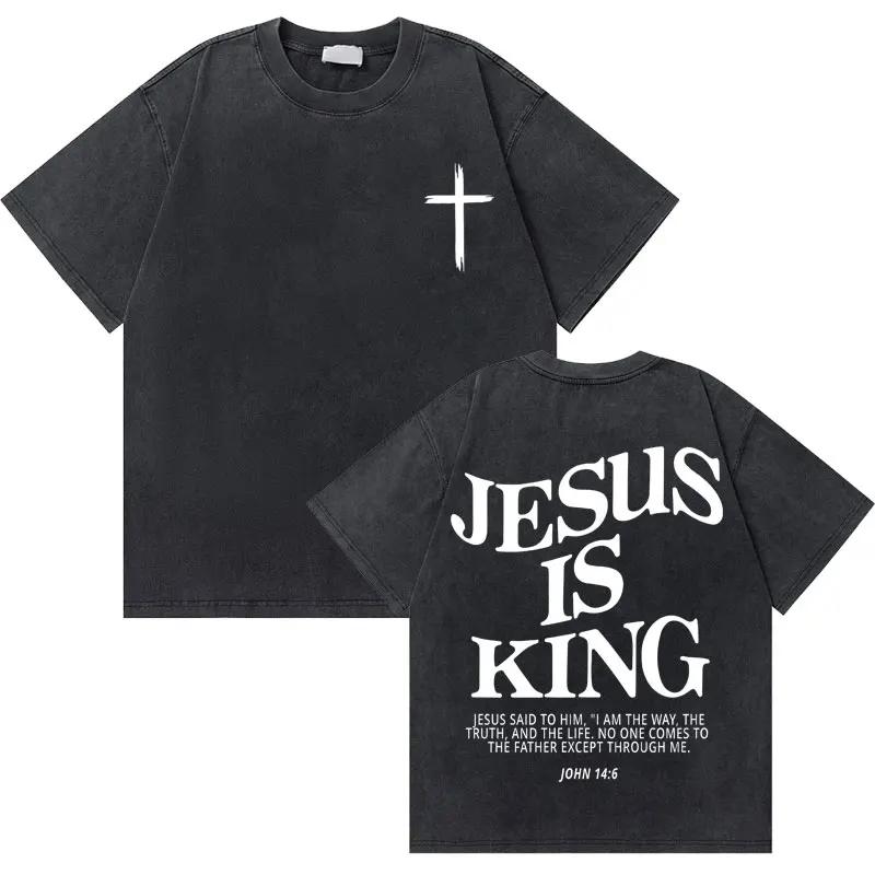 Gewaschenes Vintage Christian Jesus Grafik T-Shirt für Herren Hohe Qualität Baumwolle T-Shirts Herren Hip Hop Gothic Oversized T-Shirt Streetwear