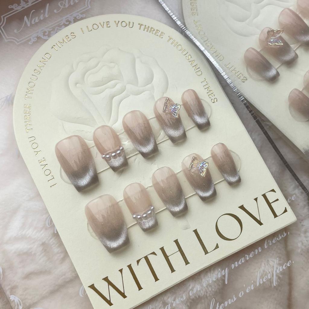 10pcs/set Purely Handmade Wearable Nails Removable Nail Art French Simple False Nails Finished Long and Short Nails