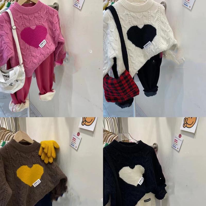Autumn Winter Medium-sized Children's Girl's Thickened Love Knit Sweater Girls Pullover Knitted Top