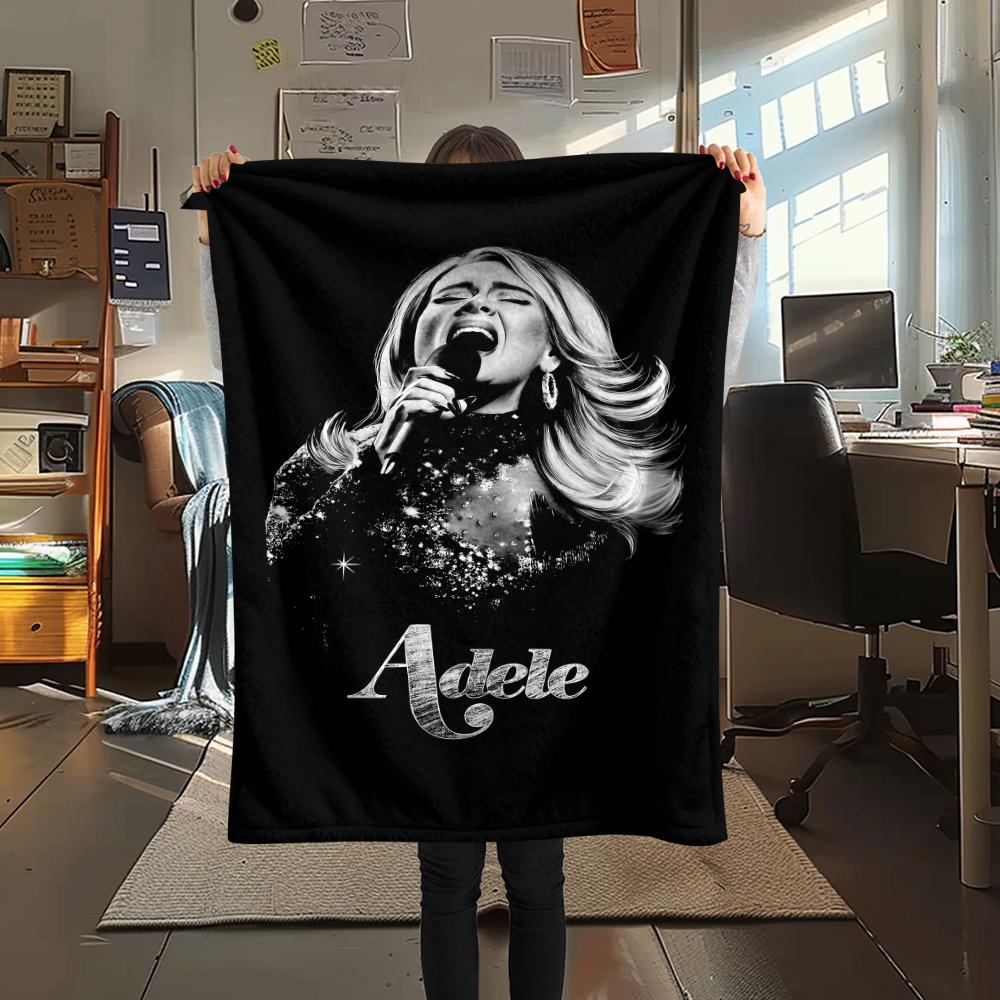1PC Adele Print Flannel Blanket, High quality All Seasons, Home Decor, Warmth and Comfort, Perfect for Christmas Gifts