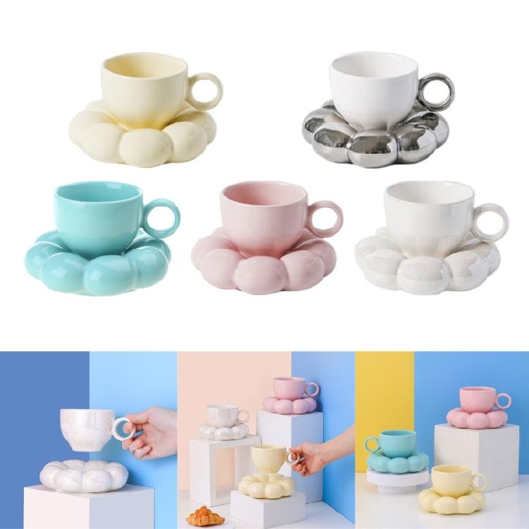 200ml Ceramics Coffee Mugs with Flower Shape Saucers Porcelains Drink Cups Unique Coffee Cups Gift for Women Girlfriend