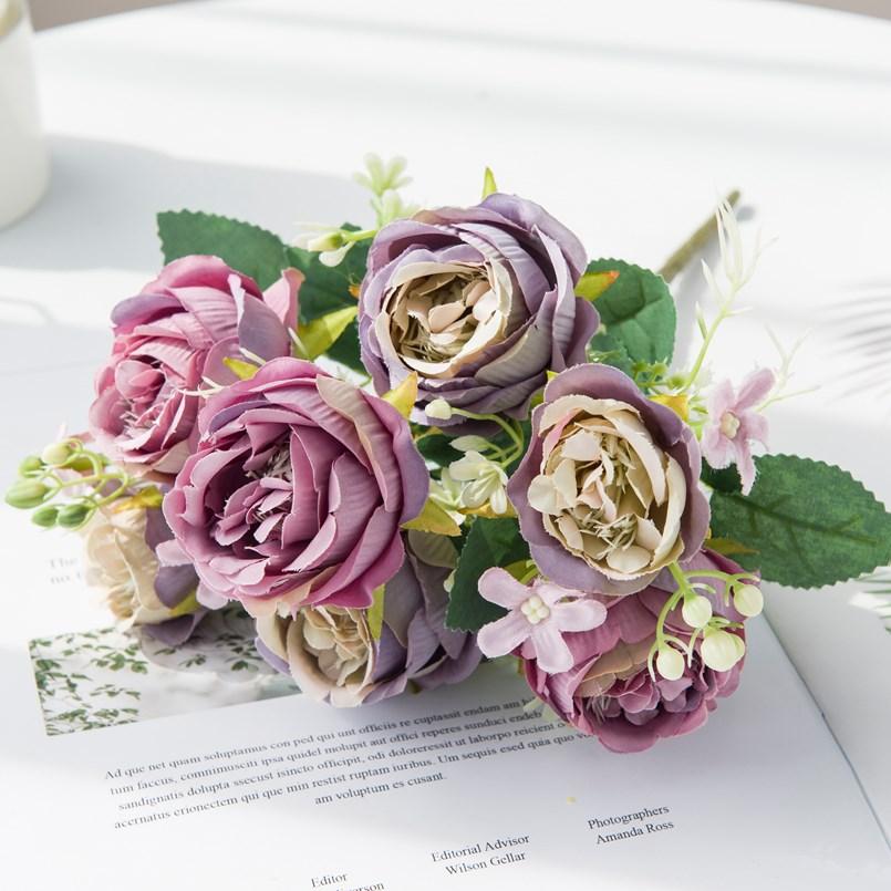 Artificial Flower Home Room Decoration Accessories Wedding Scrapbook Peony Candy Gift Box Arrangement Festival Silk Rose Bouquet