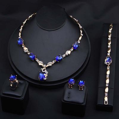 Fashion Gem Jewelry Necklace Set Bridal Women'S Alloy Jewelry Four-Piece Set
