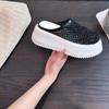 Heightened Sandals Summer New Round Toe Deep Slip Rhinestone Mesh Breathable Versatile Wrapped Head Flip-Flops