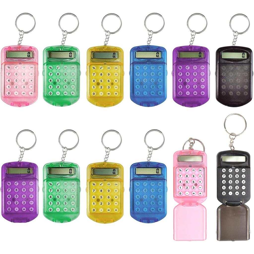Mini Calculator Keychain 12Pcs 6 Color Compact Portable Mini Calculator with Button Cover for Kids, Students at School