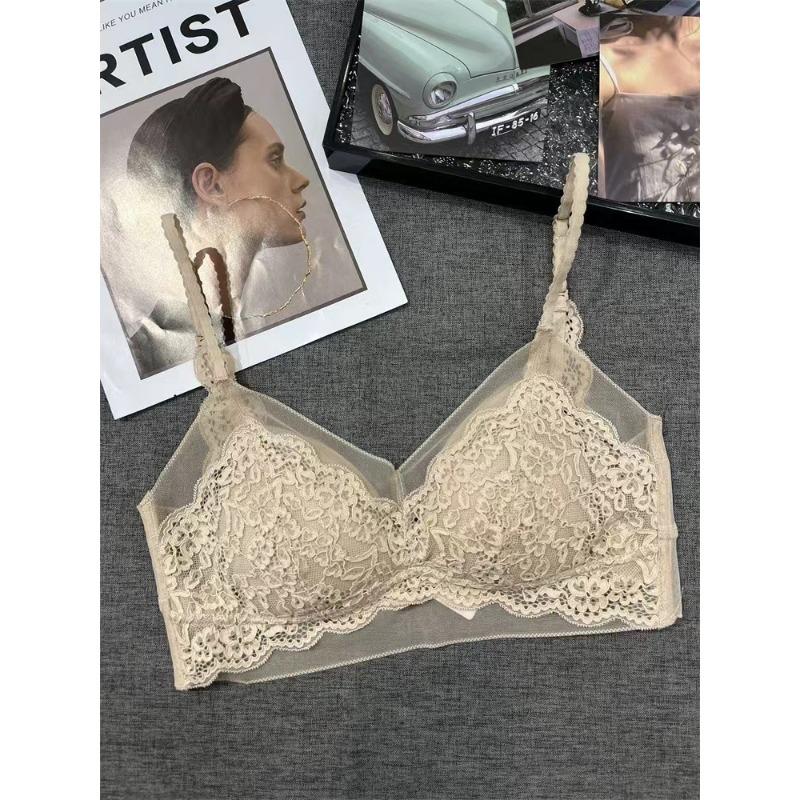 Women French Style Triangle Cup Lace Low Back Sexy Push Up Bra