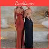 Satin Fall Elegant Women Outfits Gown Lace Up Slip Club Clothes Sexy Backless Bandage Party Maxi Dress