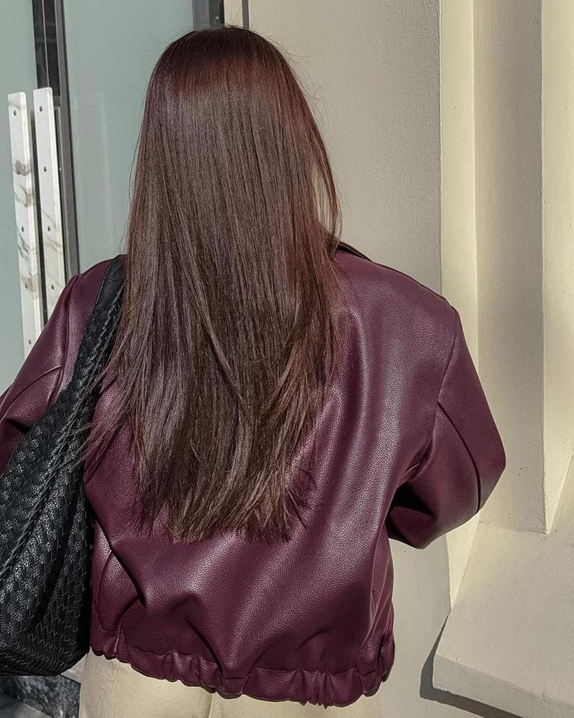 Women's Burgundy Retro Motorcycle Leather Jacket - 2024 Autumn European & American Matte Style