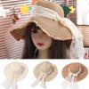 Spring Summer Bow Ribbon Straw Hat French Style Women's Sun Hat Lace Pearls Straw Hat  Outdoor