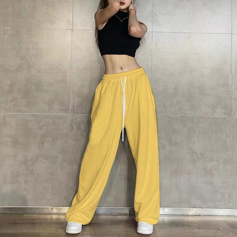 Hip Hop Leggings Sports Women's Spring Autumn Patchwork High Waisted Drawstring Pockets Solid Loose Casual Jazz Pants