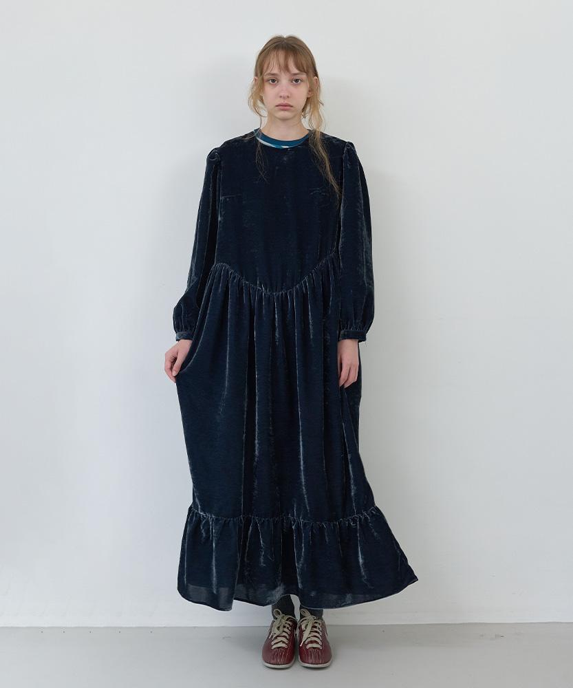 Nokeontencheu 124. Velvet Asymmetrical Long Dress_Navy