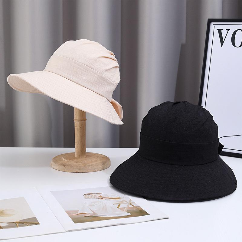 New simple bucket hat women's summer sun hat big eaves sun protection bow light breathable outdoor sun hat