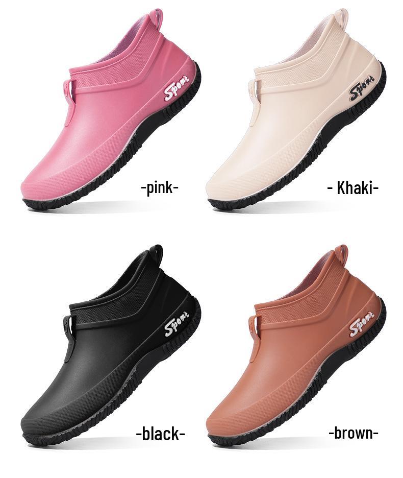 Women's Waterproof Non-Slip Short Rain Boots - Thick-Soled, Dirt-Resistant, Low-Cut, Soft-Sole Rubber Shoes for Kitchen and Outdoor Use.