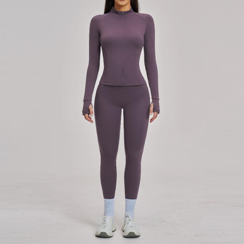 Zipper casual yoga suit women's grinding outdoor riding running sports fitness suit