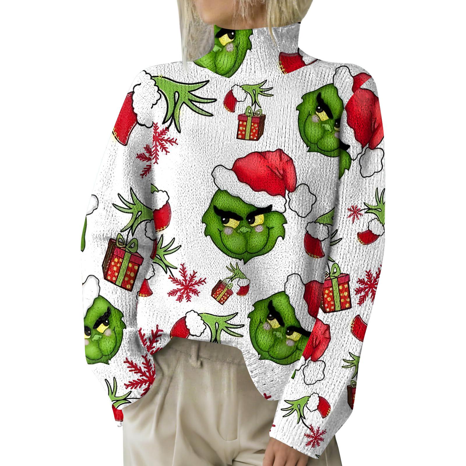 

Рождественские толстовки для женщин Вязаный свитер Милая рубашка Осенняя водолазка Пуловер Топы L белый