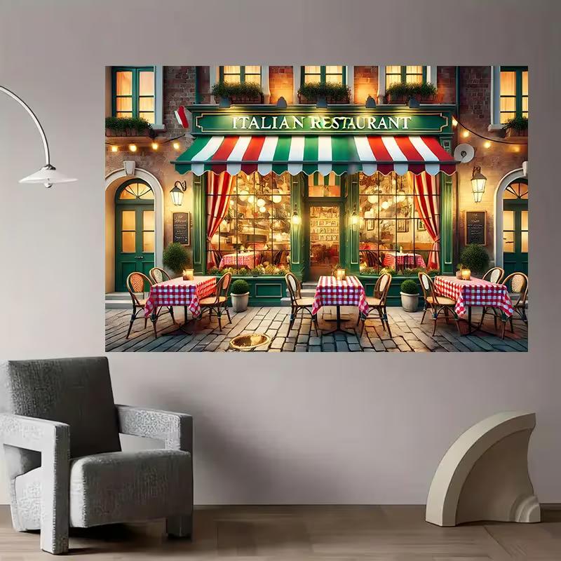 2D-Druck Italienisches Café-Shop-Hintergrund, Klassischer Schachbrett-Tisch Party-Hintergrund