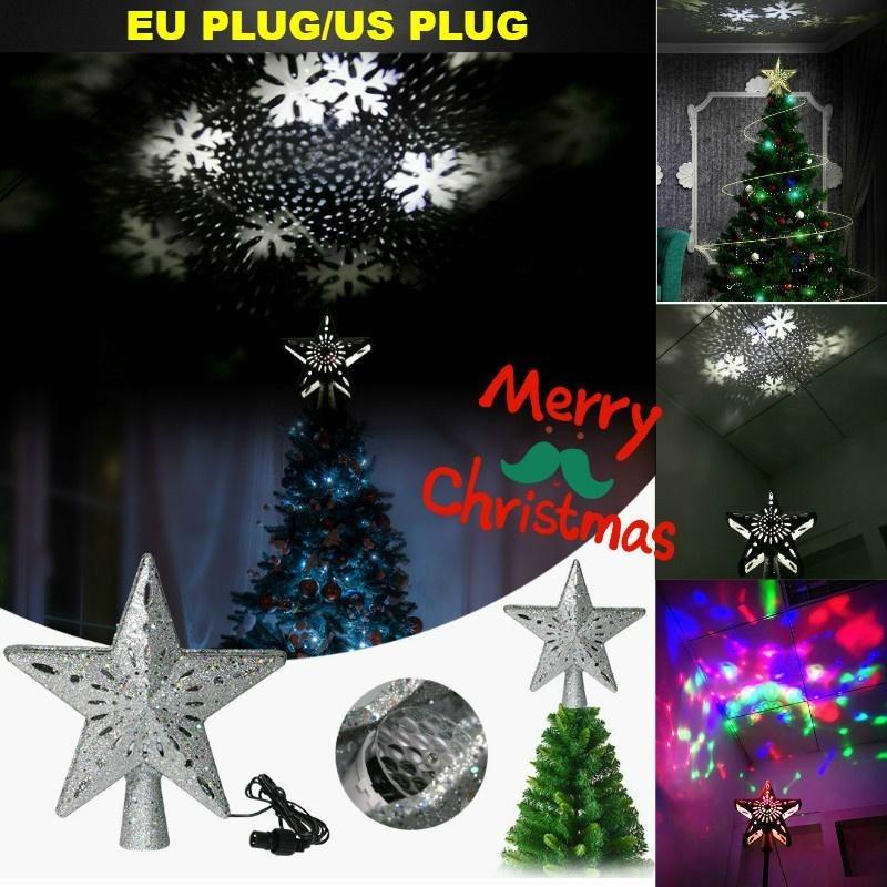 Christmas Tree Topper LED Snowflake Star Top Light Projection Lamp Light Gold Party Romantic Christmas Decorations for Home