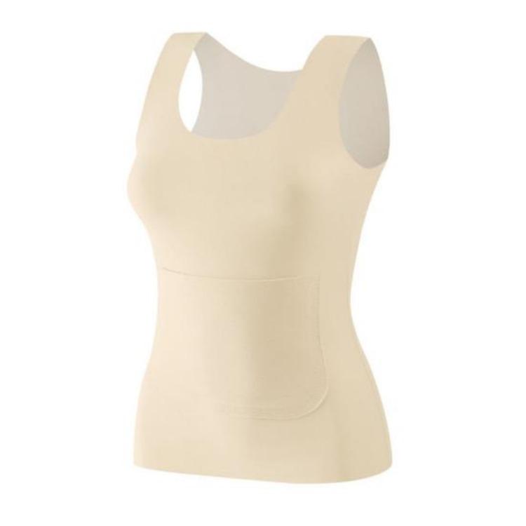 Women Winter Sleeveless Thermal Tank Top Basic Double Layer with Square Neck Warm Camisole Front and Back Pockets