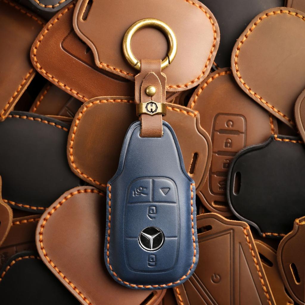 The new retro key bag is suitable for Mercedes-Benz high-end genuine leather car key cover cowhide pure handmade high-end shell