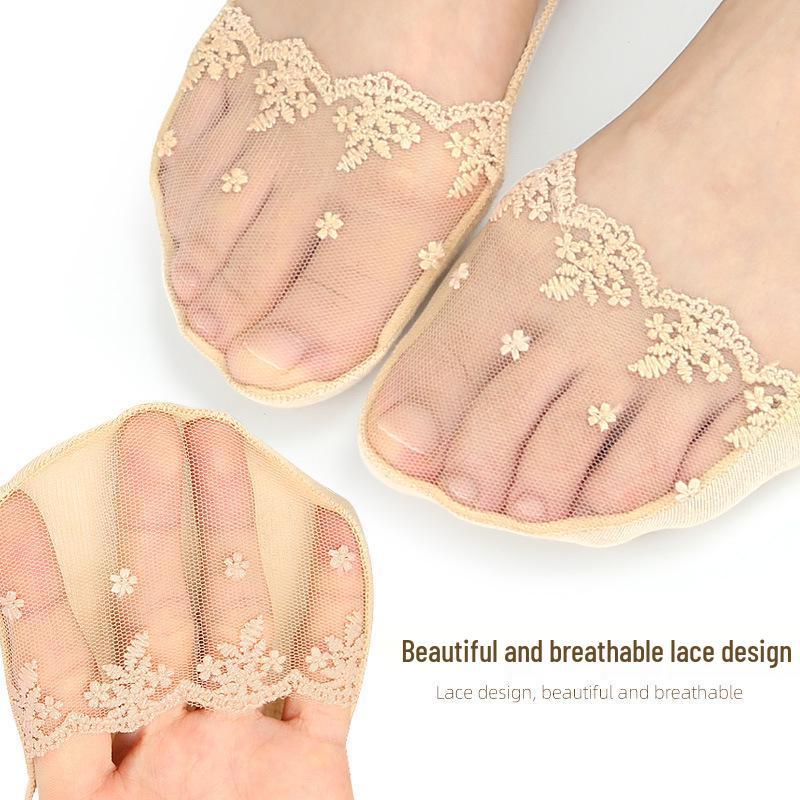 Women’s Lace Low-Cut Cotton Invisible Socks with Strap Heel and Anti-Slip Design