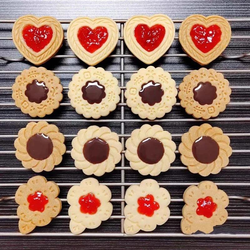 1/4PCS Sandwich Cookie Cutters Mold Valentine’s Day Love Stuffed Biscuit Stamp Dessert Pastry Hand Pressed Baking Mold Tools