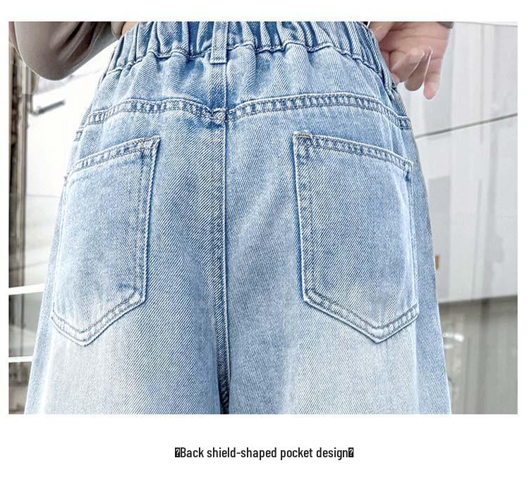 Girls' Spring & Autumn Straight Wide Leg Jeans - Trendy, Loose Fit for Elementary School Students