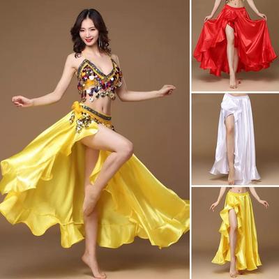 Oriental Dancing Skirt Long Satin Belly Dance Skirt Fashion Show Costumes  for Women