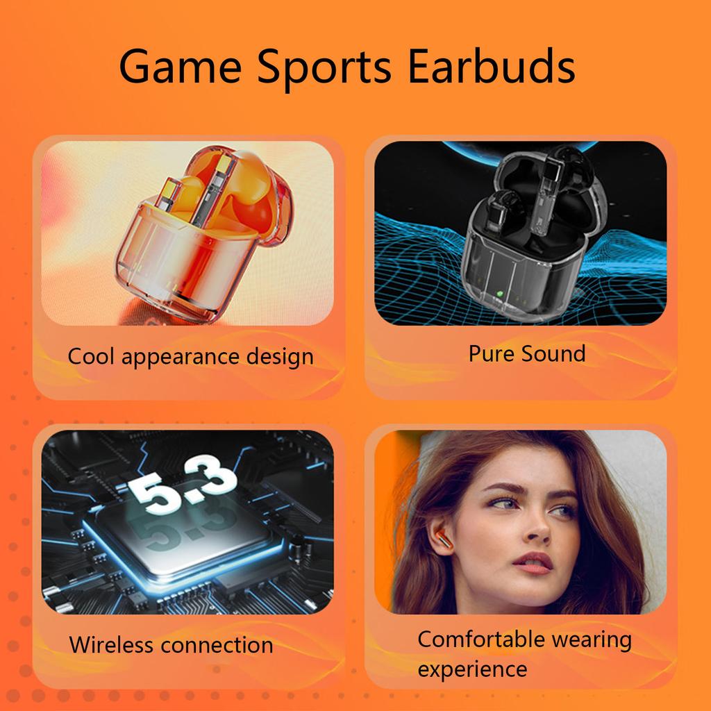 Wireless   Earbuds Translucent Body Design Low Latency 2 Way   Game Sports Earbuds for Outdoor