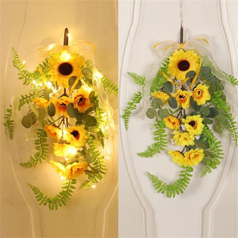 Easy To Install Faux Sunflower Wall Hanging Ornament Green Plant Decoration for Home or Commercial Space