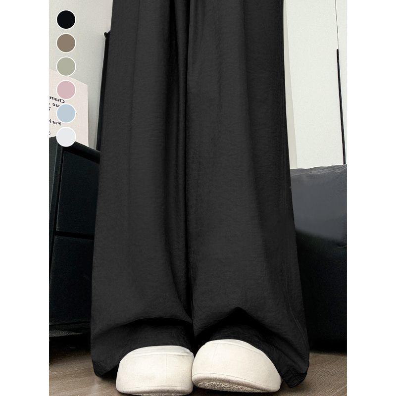 

Women s Wide-Leg Trousers: Solid Color, Ribbed, Elastic Waistband, Relaxed Fit, Youthful Style 2XL (140-160 jin) черный серый