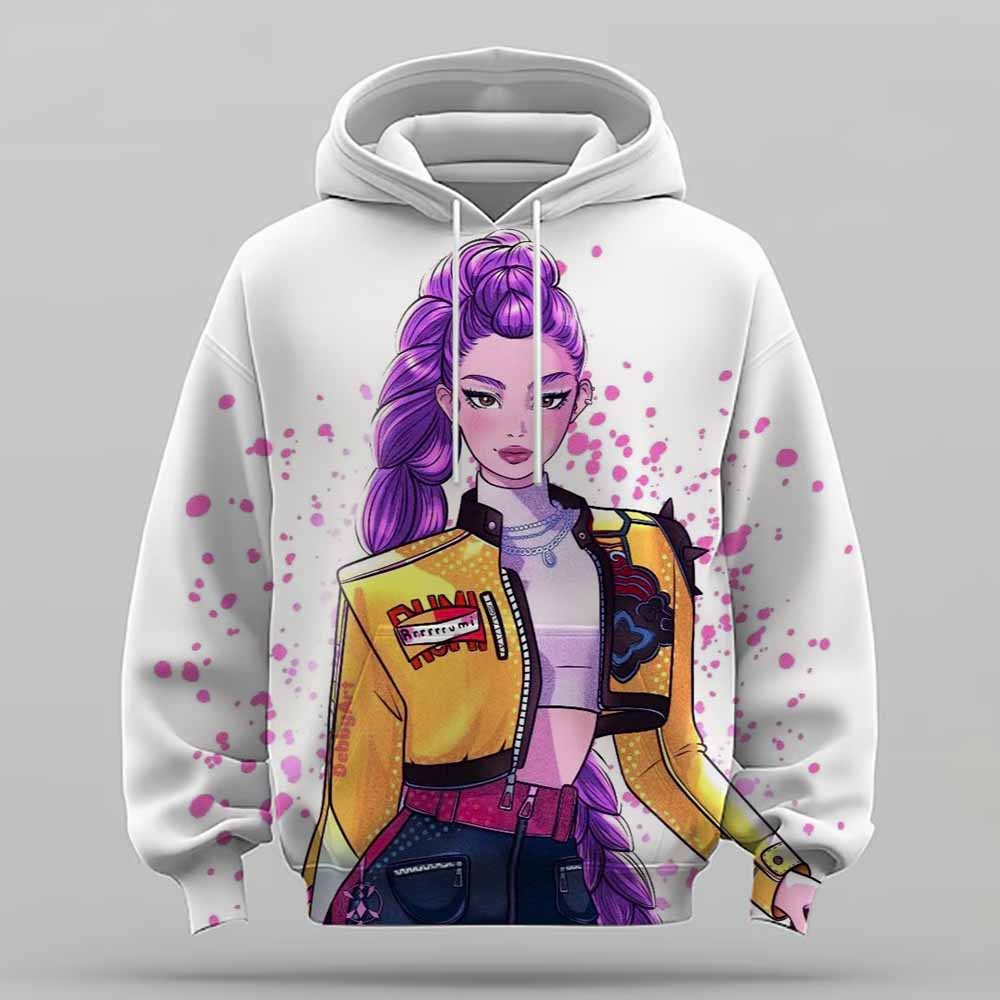 KPop Demon Hunter Rumi Cute Cartoon Girl Hoodie Warm Children's Wavy Fashion Casual Pullover