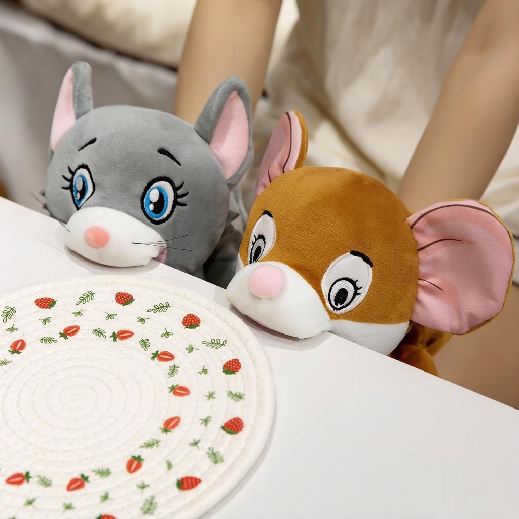 28Cm Mouse And Cat Plush Hand Puppet Stuffed Kawaii Cartoon Character Small Plushie Interactive Tell Story Prop Appeasing Gift
