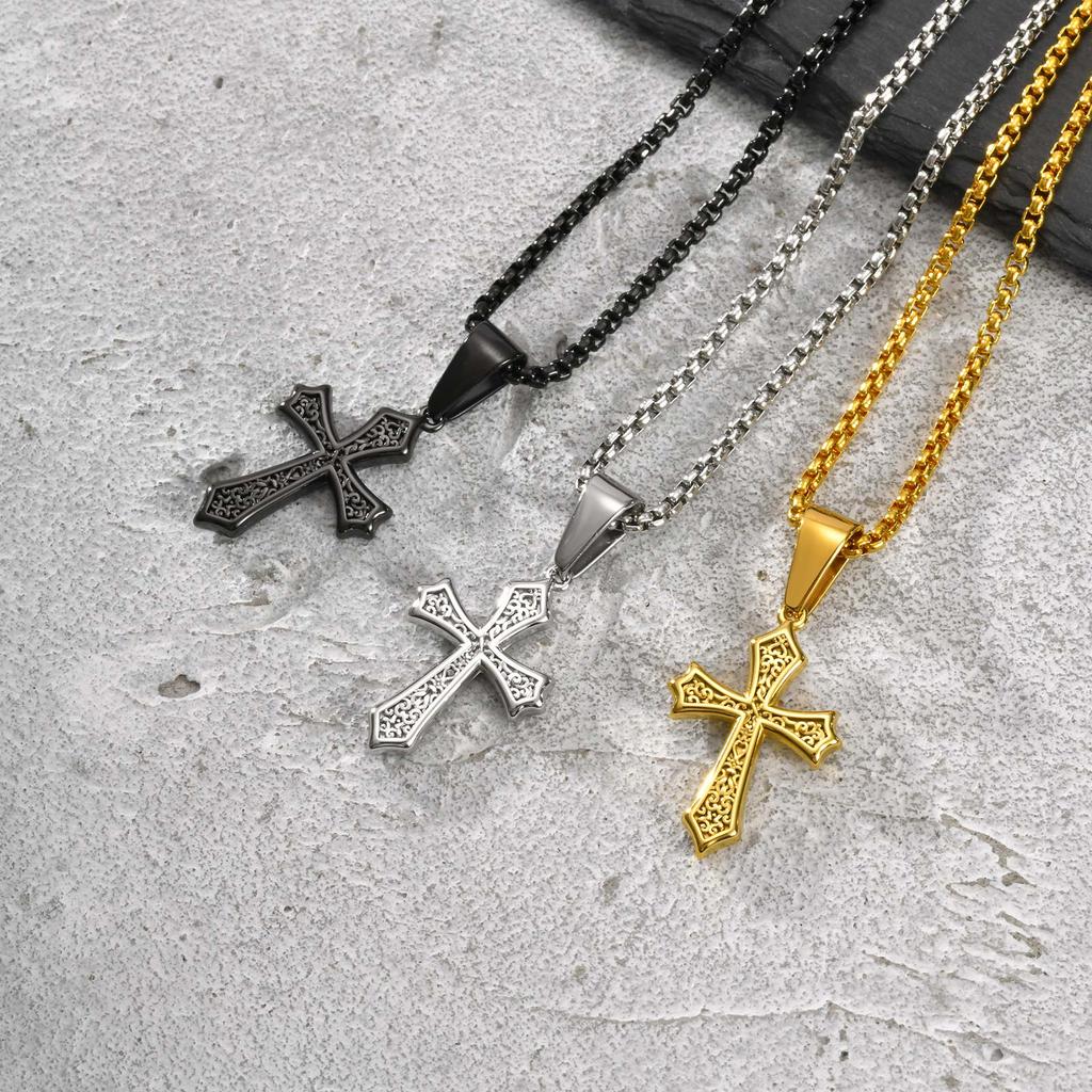Cross Pendant Necklace for Men Boys,50/55/60cm Stainless Steel Collars Chokers,Christian Classic Chic Jewelry Gifts