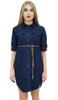 Bimba Women's Denim Short Dress Dark Blue Shirt Classic Collar Neck Dresses -