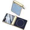 Magnetic Hinge Wireless Charge Case for Samsung Galaxy Z Flip 7 Plating PU Leather Screen Glass Cover For Galaxy Z Flip7 Case