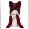 Gothic Dark Plush Cat Ear Hat Alt Subculture Punk Rock Y2K Grunge Hot Girl Fluffy Beanie for Women Winter Warm Fleece Head Cap