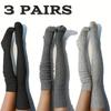 High Quality3 Pairs Women's Thick and Comfortable Knee-high Knitted Socks - Warm and Fashionable College Style, Essential for Cold Weather - For