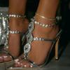 Fashion Luxury Women's Shoes Street Style Gold Silver High Heels Pointed Toe Womens Sandals Sexy Crystal Buckle Strap Banquet Prom Shoes