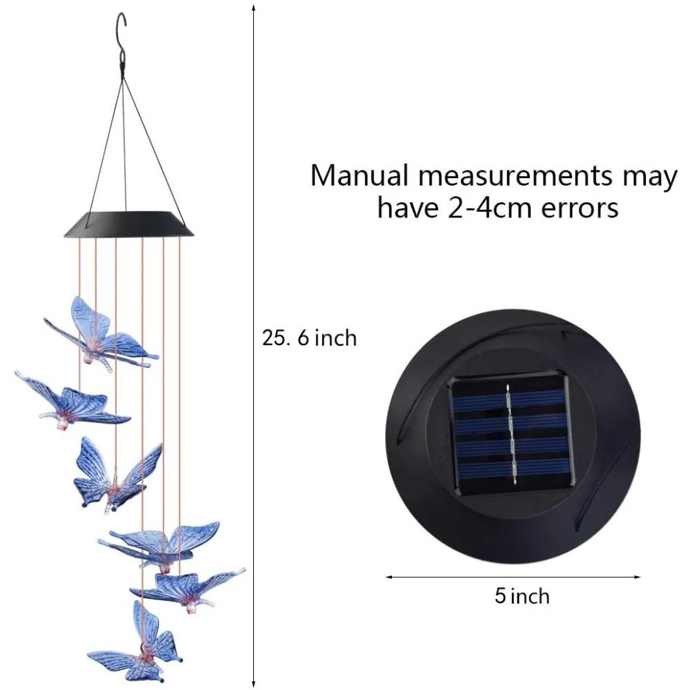 1PC LED Color Changing Butterfly Mili Ball Hummingbird Solar Wind Chime Outdoor Waterproof Decoration Birthday Gift