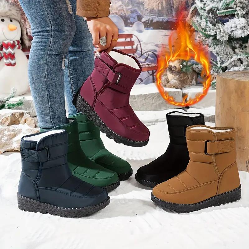 Dames Koselige Vinter Snøstøvler - Myke, Sklisikre Plysjfôrede Plattform Ankelstøvletter og Justerbare Stropper for Utendørsaktiviteter Casual Snøstøvler