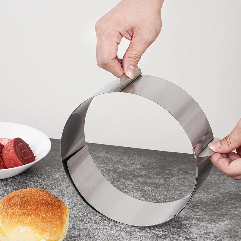 Anello per mousse regolabile in acciaio inox 430, stampo telescopico per torta circolare antiruggine con bilancia, accessori per pasticceria e pasticceria