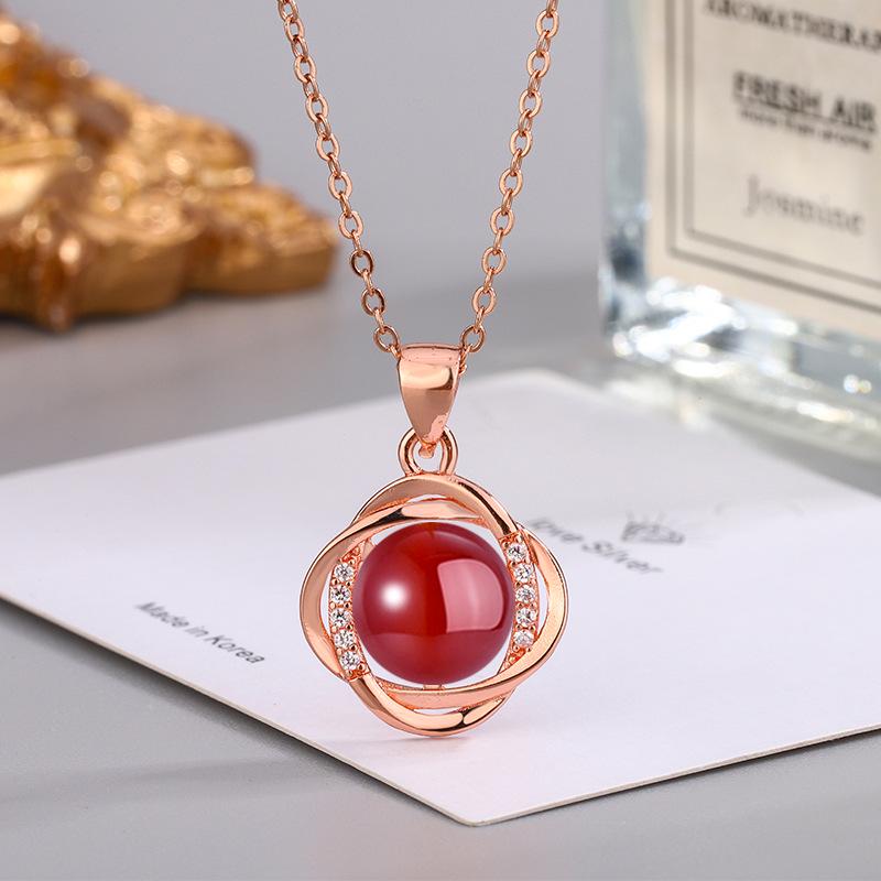 Ethnic Style Zircon & Green Agate Pendant Necklace with Yellow, Red, White Chalcedony for Women
