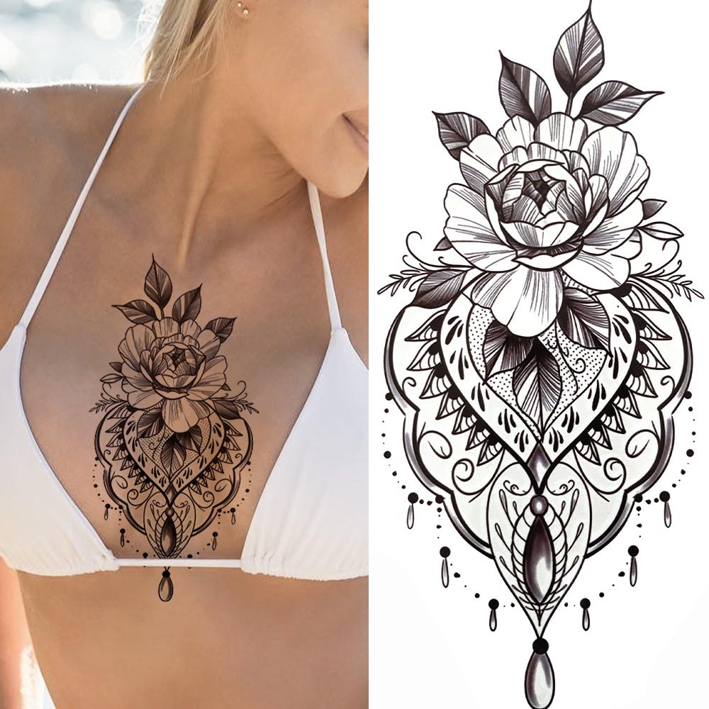 Geometry Owl Temporary Tattoo For Women Fake Wolf Tiger Deer Triangle Tatoo Sticker Black Moon Flower Body Art Tattoos Paper